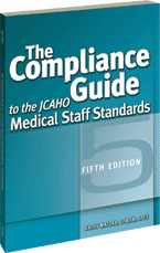 Image of the book cover for 'THE COMPLIANCE GUIDE TO THE JCAHO MEDICAL STAFF STANDARDS'